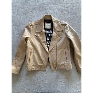 Each x Other Paris Womens Tan Lambskin Leather Moto Biker Jacket Beige Small